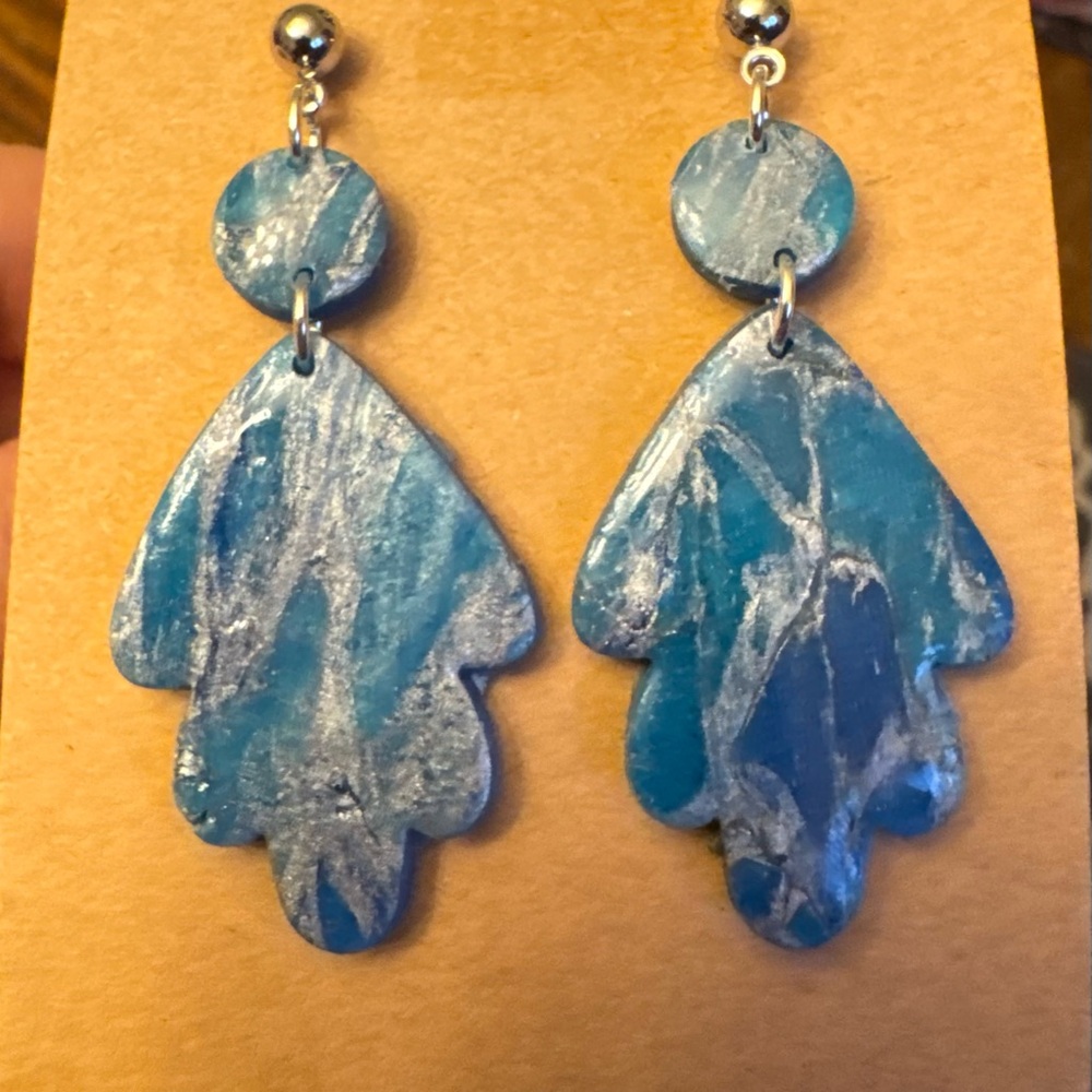 Blue and Silver Statement Clay‎ Handmade Dangle Earrings